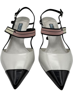Prada White, Black & Blush Patent Leather Kitten Heels – Size 39.5
