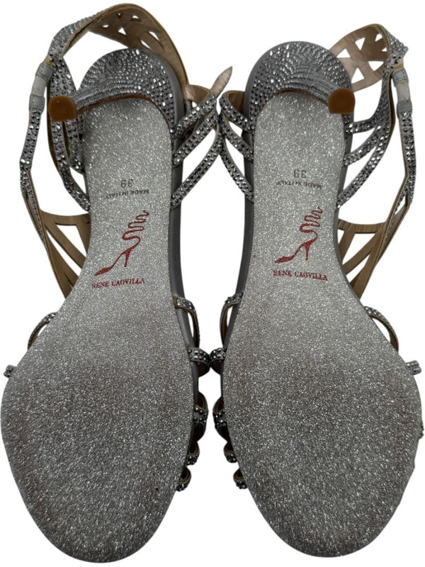 René Caovilla Silver Crystal-Embellished Sandals – Size 39 - BNIB