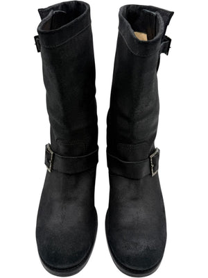 Jimmy Choo Black Suede Buckle Boots with Crystal Heels – Size 39.5