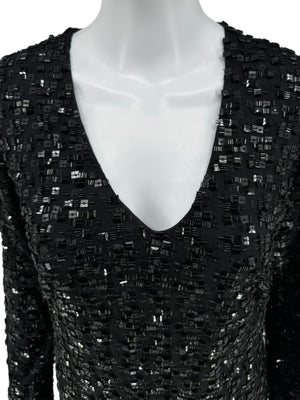 Pamella Roland Black Beaded Long Sleeve Dress - Size L