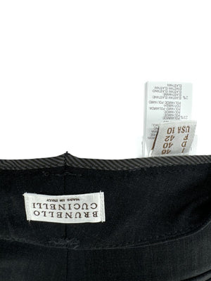 Brunello Cucinelli Charcoal Wool Tapered Trousers with MONILI Trim – Size IT 46 / US 10
