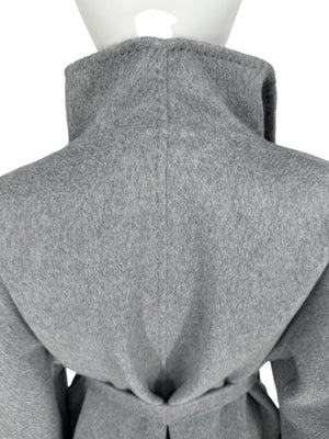 Max Mara ‘Manuela’ Belted Wrap Coat in Light Grey – Size US 10 / IT 44