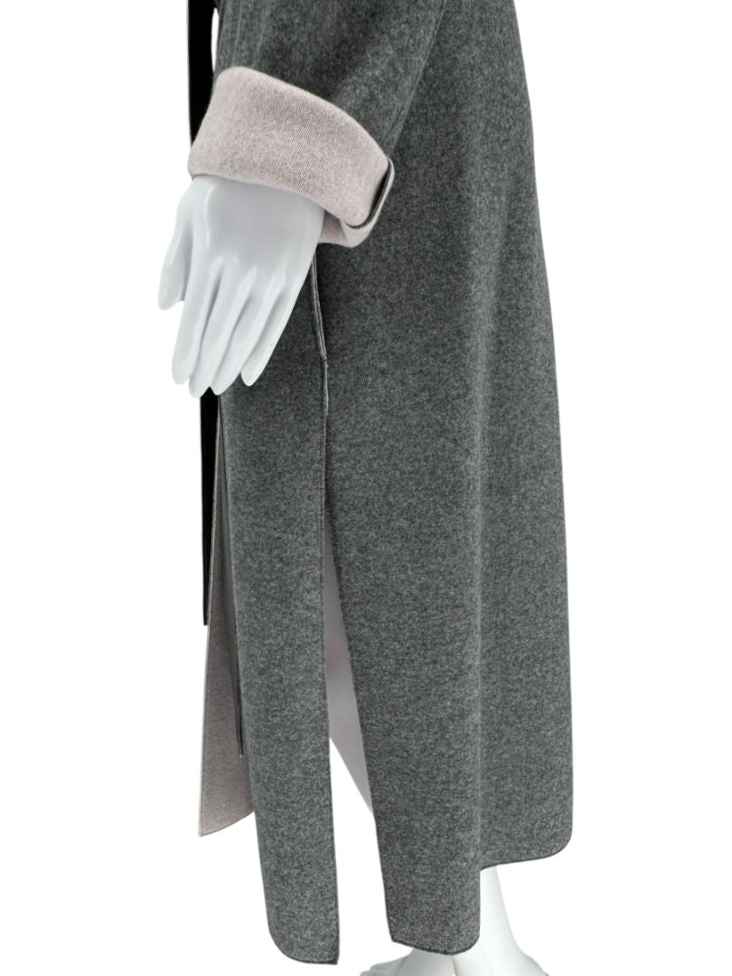 Agona Gray Double-Faced Cashmere Wrap Coat with Leather Belt – Size IT 42 (US 6)