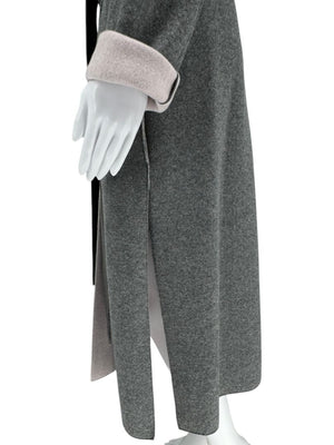 Agona Gray Double-Faced Cashmere Wrap Coat with Leather Belt – Size IT 42 (US 6)