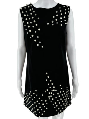 Pamella Roland Black Sleeveless Shift Dress with Pearl Embellishments – Large