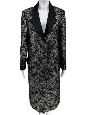 Pamella Roland Metallic Brocade Tuxedo Coat with Beaded Cuffs – Large