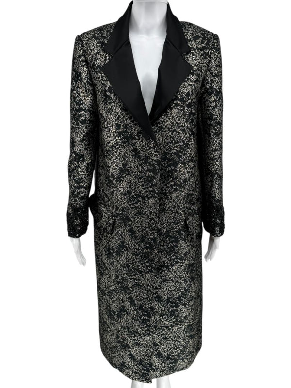 Pamella Roland Metallic Brocade Tuxedo Coat with Beaded Cuffs – Large