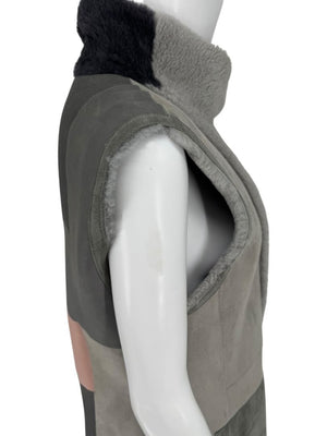 Akris Colorblock Shearling Patchwork Vest – Size 10