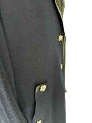 Giorgio Armani Navy Wool-Cashmere Coat with Leather Trim – Size 44