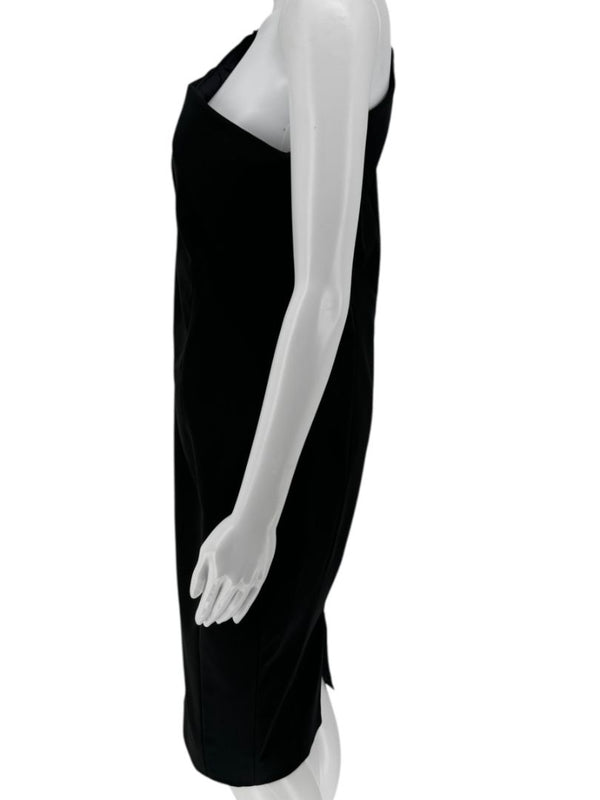 Pamella Roland Black Beaded One-Shoulder Cocktail Dress - Large