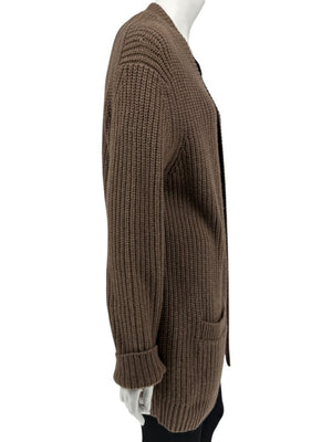 Michael Kors Java Brown Ribbed Cashmere Cardigan w/ Matching Scarf – Size M