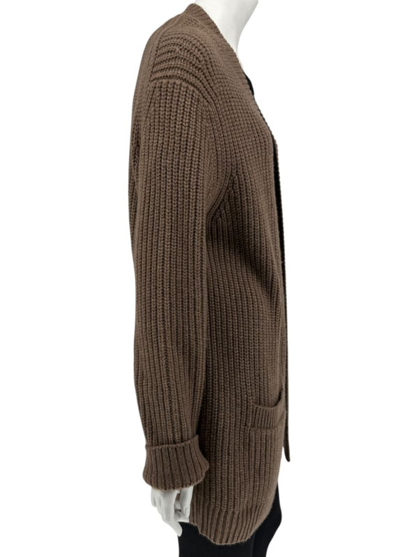 Michael Kors Java Brown Ribbed Cashmere Cardigan w/ Matching Scarf – Size M
