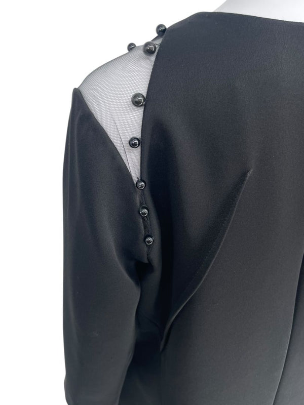 Pamella Roland Black Illusion Cutout Sheath Dress with Beaded Trim – Large