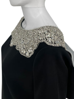 Pamella Roland Black jeweled Gown with Dramatic Back Panel – Large