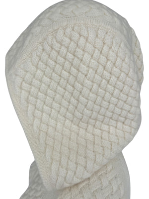 CO Ivory Basketweave Knit Hooded Zip Sweater - Size M
