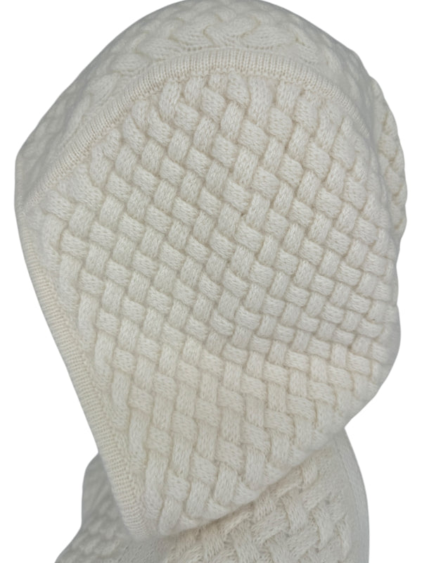 CO Ivory Basketweave Knit Hooded Zip Sweater - Size M