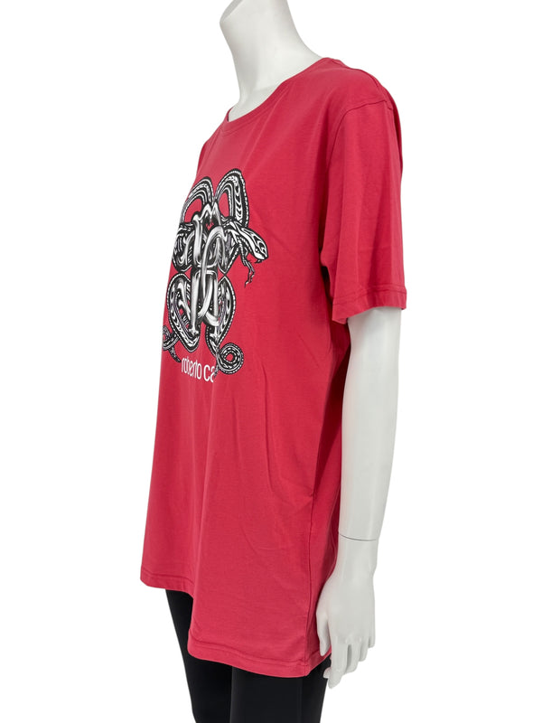 Roberto Cavalli Red Graphic Snake Logo T-Shirt – Size XXL