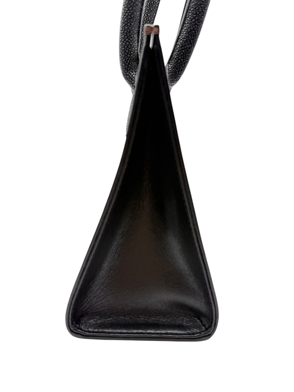 Crawford Black Shagreen/Stingray Top Handle Bag w/ 925 Silver Hardware