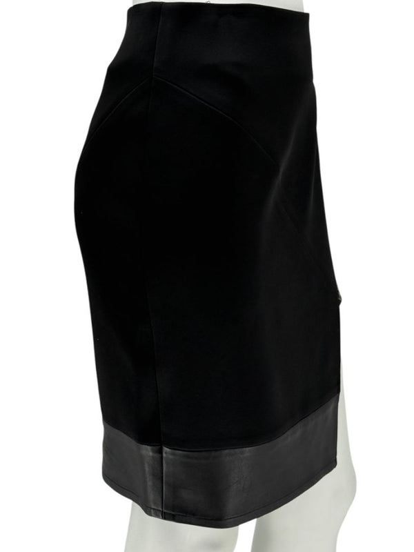 Pamella Roland Black Skirt with Leather Trim - Large