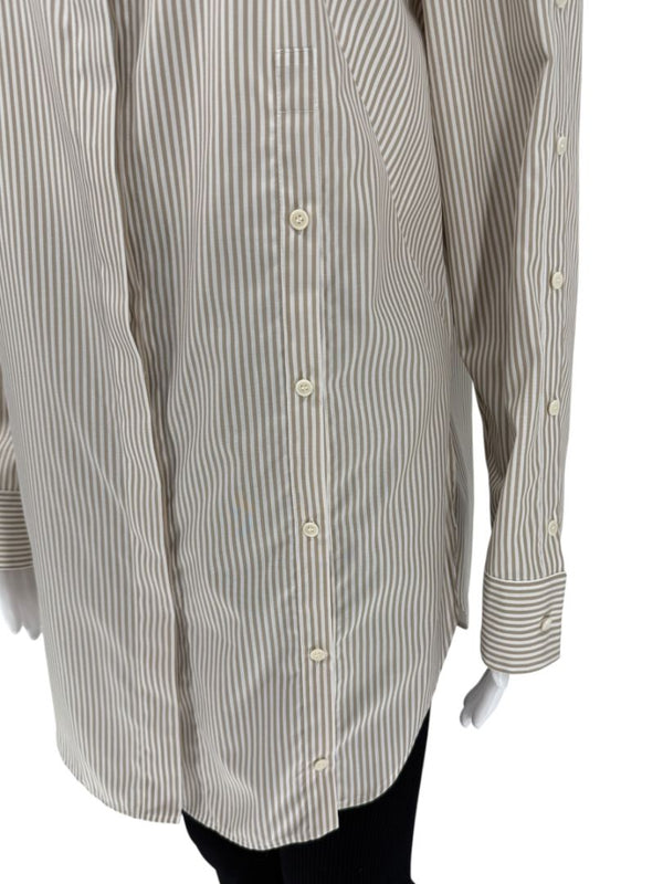 Akris Punto Beige & White Stripe Button Detail Blouse – Size US 10