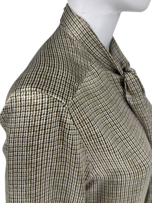 Kiton Olive & Taupe Silk Houndstooth Blouse and Pant Set – Size 46 (Fits M/L)