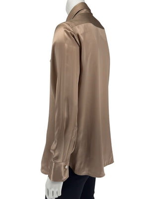 Kiton Bronze Silk Bow Blouse – Size 46 Brand New