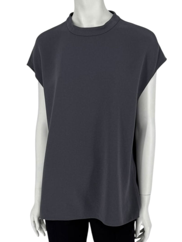 Tibi Charcoal Cap-Sleeve Mock Neck Top – Size L