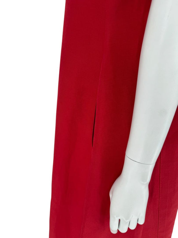 Lafayette 148 New York Red Linen-Blend Midi Dress – Size M