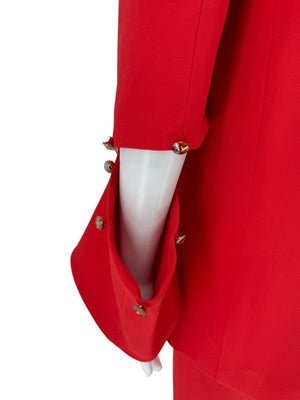 Pamella Roland Red Crystal-Embellished Double-Breasted Pant Suit – Large