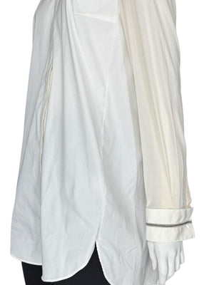 Brunello Cucinelli White Long Sleeve Blouse with Monili Trim Cuffs – Size XL