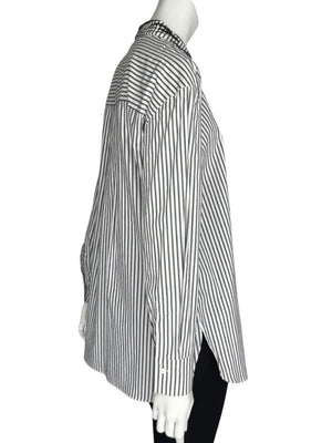 Brunello Cucinelli Gray & White Vertical Stripe Embroidered Collar Shirt – Size XL