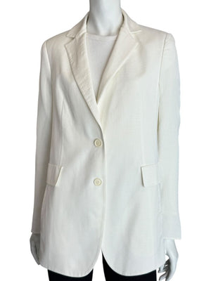 Akris White Textured Cotton-Silk Blend Blazer – Size 8