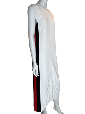 Burberry White Sleeveless Midi Dress with Side Stripes – Size US 10
