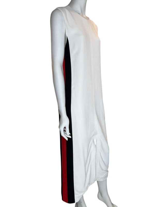 Burberry White Sleeveless Midi Dress with Side Stripes – Size US 10