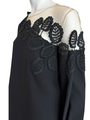 Oscar de la Renta Resort 2019 Black Silk Embroidered Illusion Neck Blouse – Size 8 - NWT