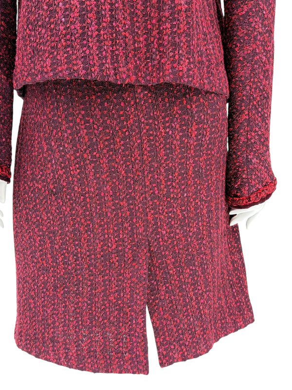 St. John Collection Red & Burgundy Knit Skirt Suit - Size 6