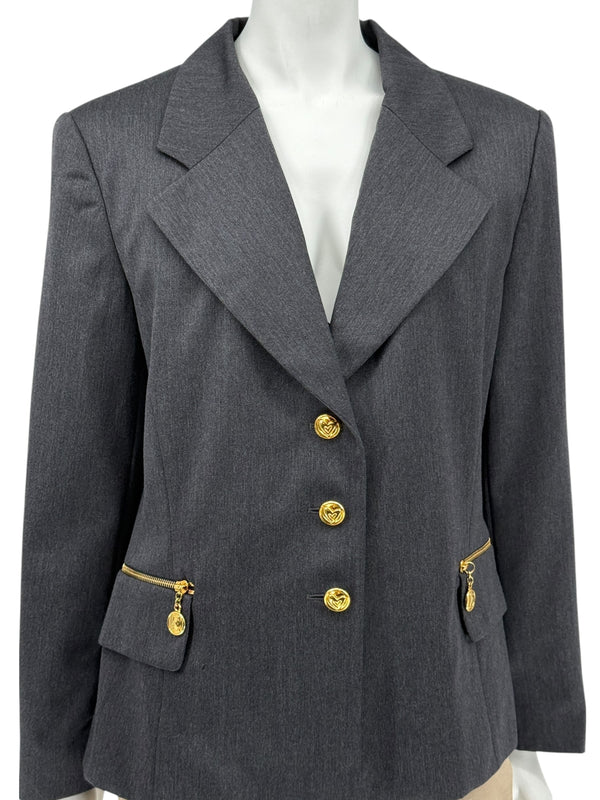 Escada Margaretha Ley Charcoal Wool Blazer – Size 42 (Fits Like a Large)