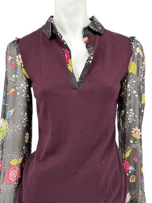 Moschino Virgin Wool Sweater with Sheer Floral Sleeves – Size 8 (IT 38)