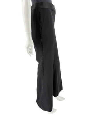 Akris Black Wool Blend Pants with Sequin Trim - Size US 10 (IT 46)