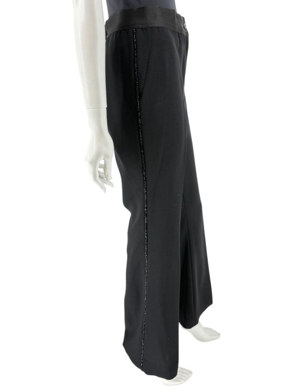 Akris Black Wool Blend Pants with Sequin Trim - Size US 10 (IT 46)