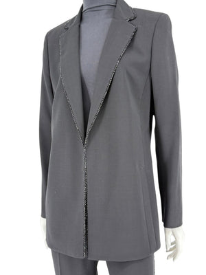 Akris Black Wool Blend Blazer with Sequin Trim - Size US 8