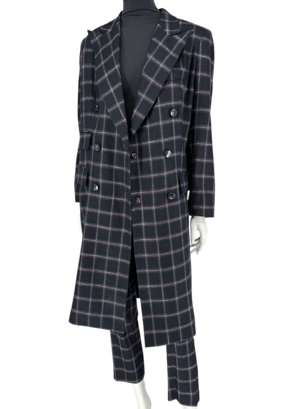 Pamella Roland Black & Gray Windowpane Plaid Pantsuit – Large