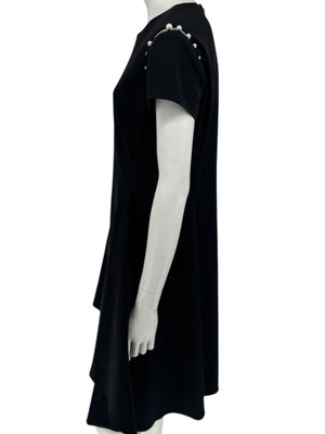 Pamella Roland Black Pearl-Trim Sleeve Handkerchief Hem Dress – Large