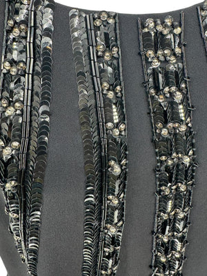 Pamella Roland Black Sequin Embellished Short Sleeve Cocktail Dress – Large