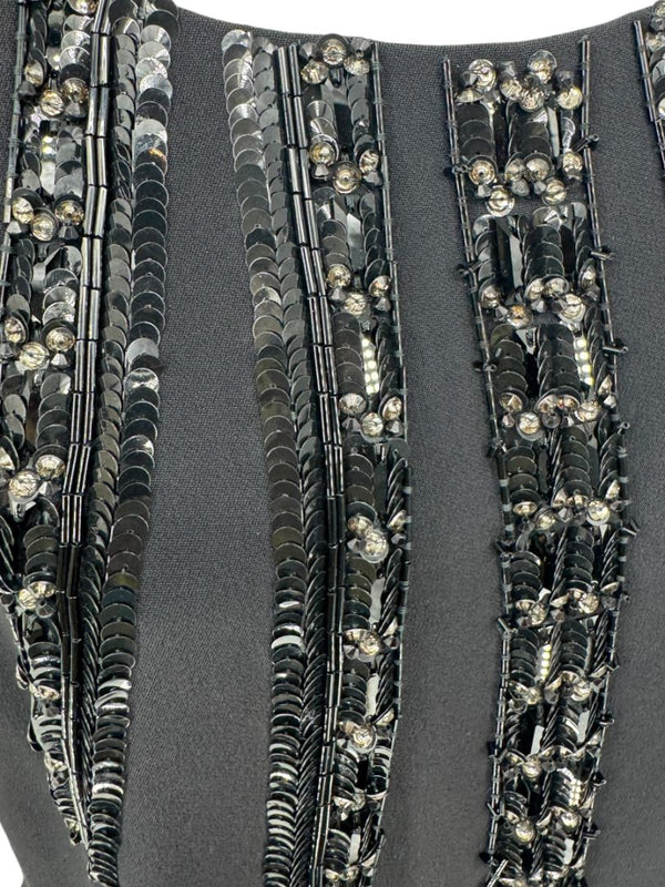 Pamella Roland Black Sequin Embellished Short Sleeve Cocktail Dress – Large