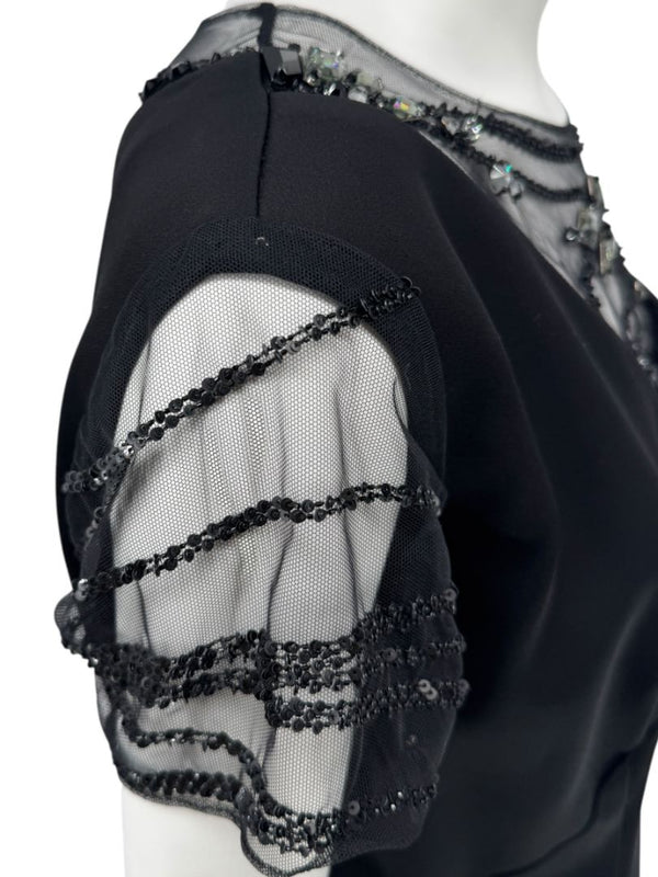 Pamella Roland Black Beaded Illusion Gown – See Measurements – Large