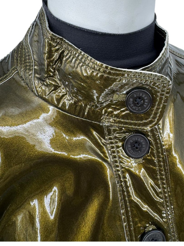 Burberry London Metallic Olive Green Leather Jacket – Size UK 12 / US 10