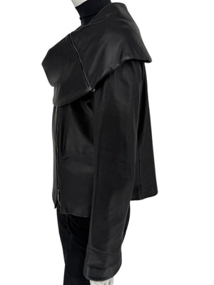 Armani Collezioni Black Leather Sculpted Jacket – Size 12
