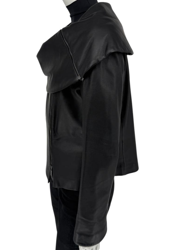 Armani Collezioni Black Leather Sculpted Jacket – Size 12