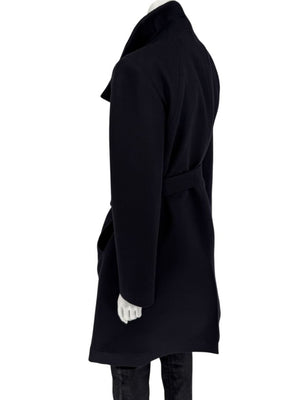 Pamella Roland Wide Shawl Collar Black Wool Belted Coat - Large